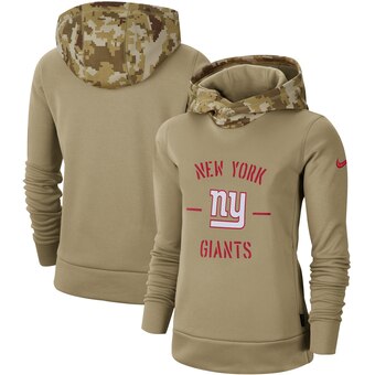 Women's New York Giants Khaki 2019 Salute to Service Therma Pullover Hoodie(Run Small)